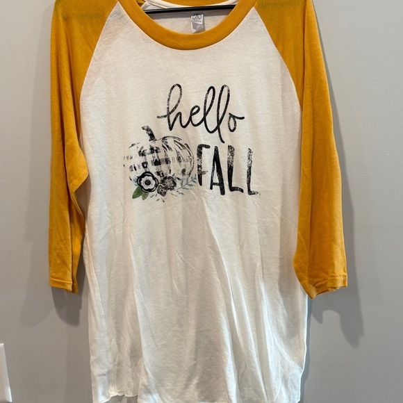 Alternative Tops - Alternative  'Hello Fall' Raglan Shirt - White and Yellow